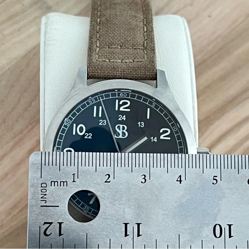 Smith & Bradley Men's Rare Vintage Watch Stainless Case Canvas Strap Black Dial